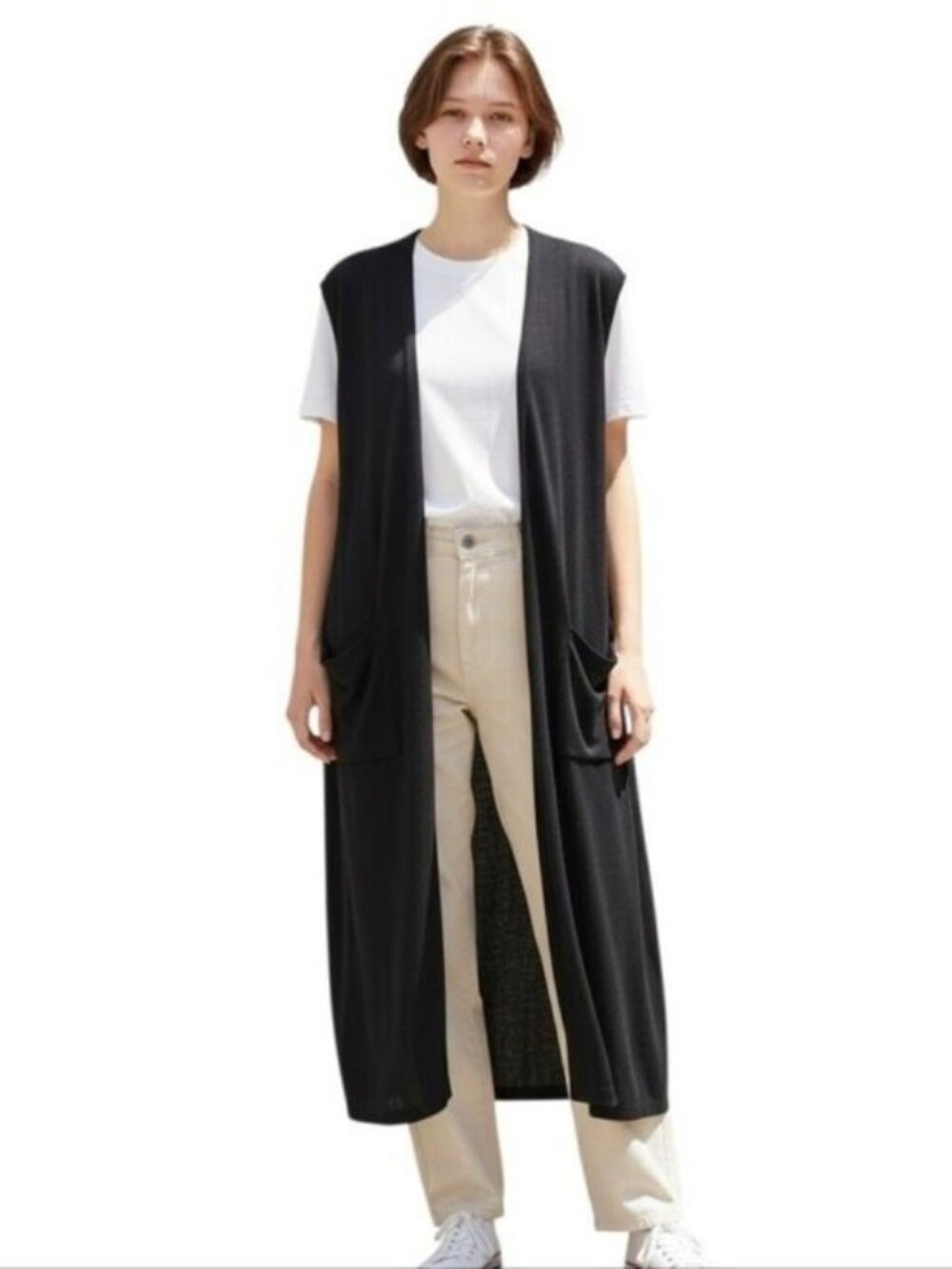 Lumiere Long Line Boho Vest Black Size Small